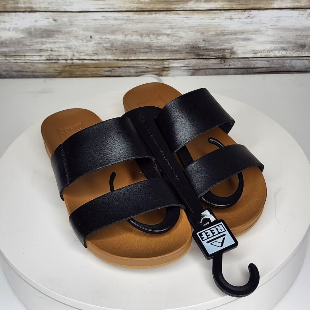 NEW - REEF Cushion Vista Pool Women’s Slide Sandals Black Natural Size 5